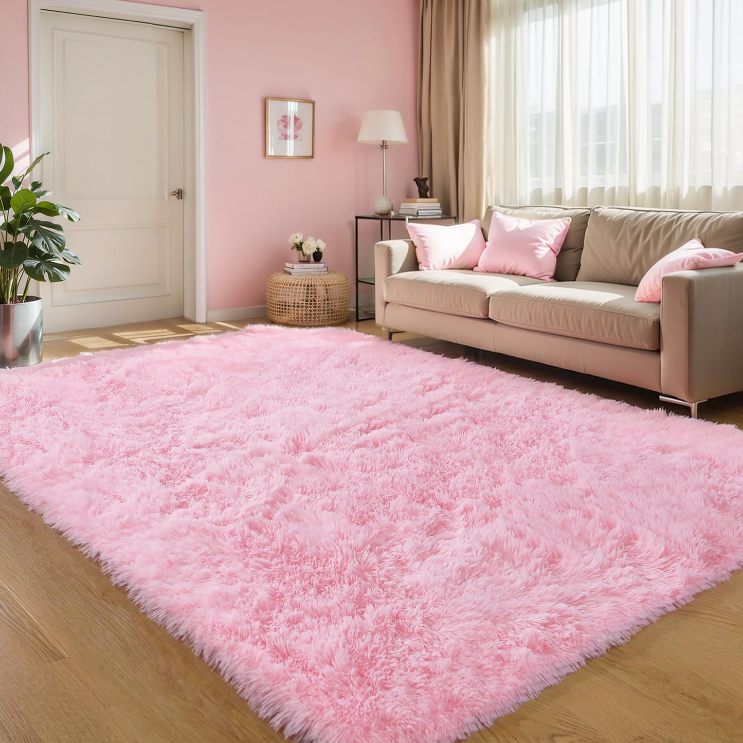 Pink Fluffy 4x6 Area Rugs for Bedroom Girls, Plush Washable Carpet | Area Rug for Kids Room, Nursery, Dorm Room, Non Slip Shaggy Floor Carpet