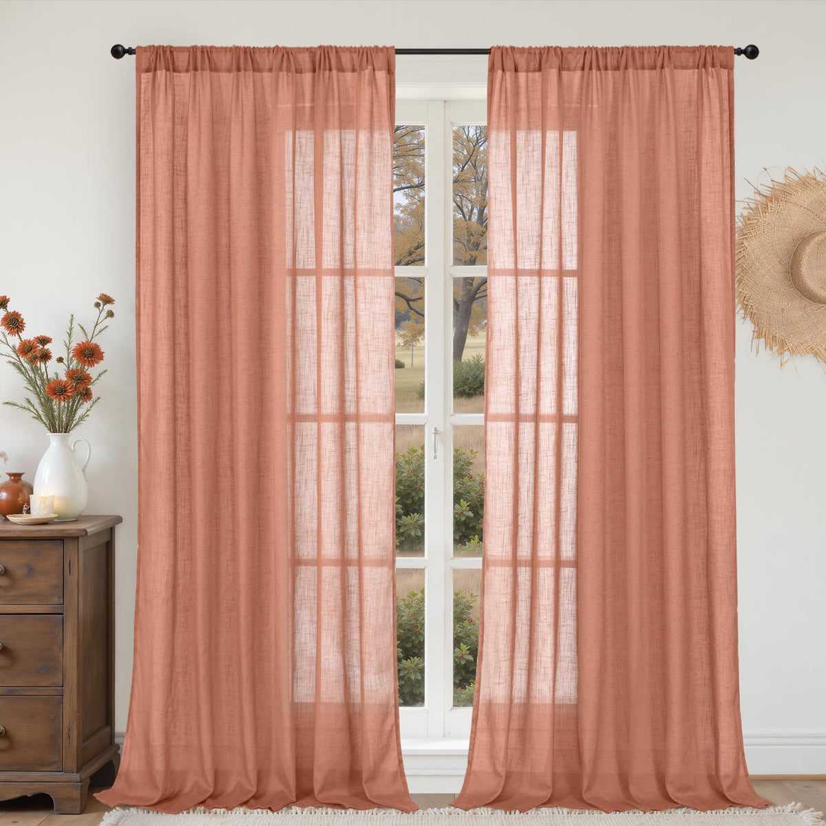 BGment Linen Sheer Curtains 84 Inches Long 2 Panels Set for Living Room | Light Filtering Drapes with Rod Pocket Lightweight Window Treatments for Bedroom, 52 X 84 Inch Length