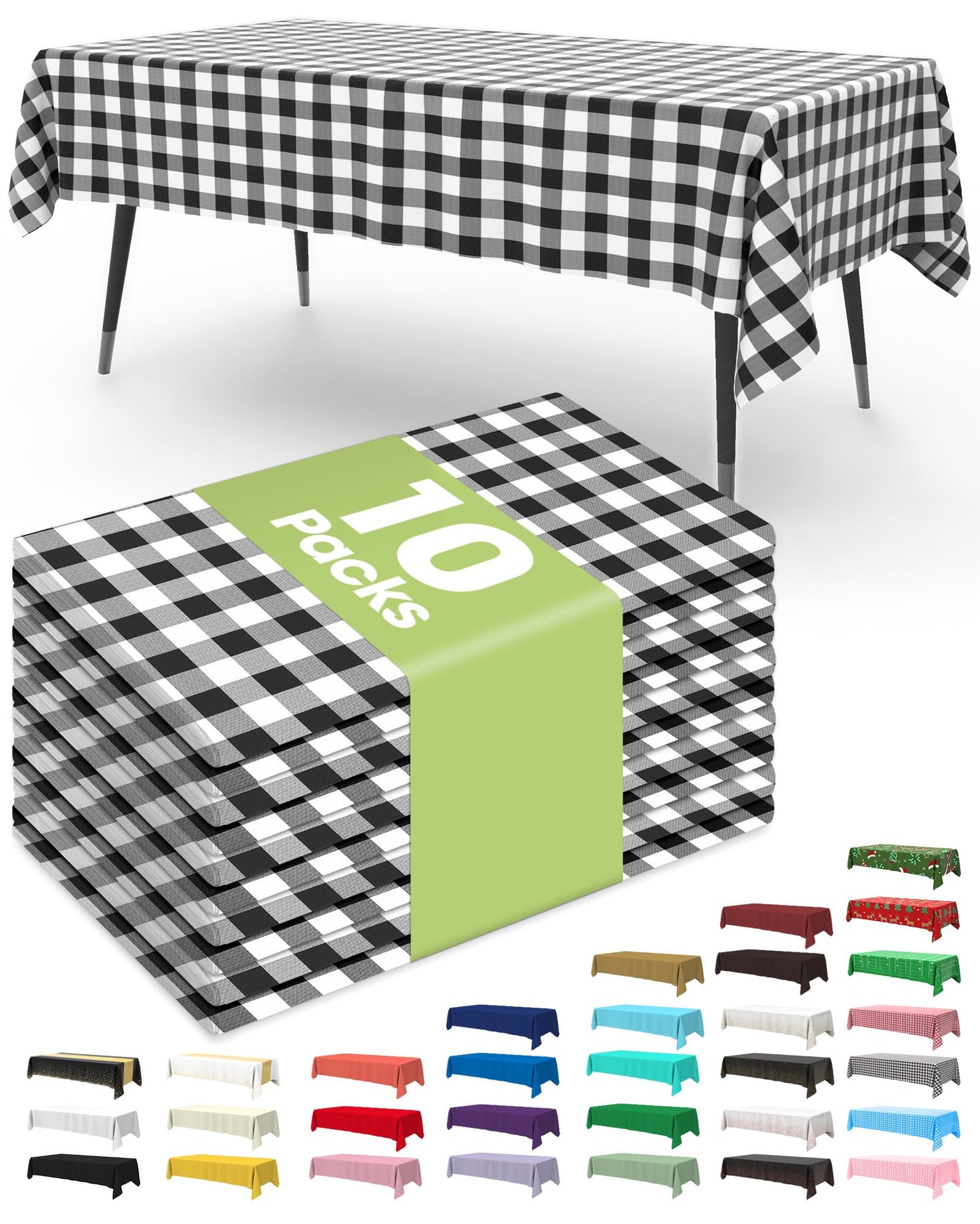Pureegg Plastic Table Cloth 10 Pack, 54 x 108 Inch Disposable Table Cloths for Party, Picnic and Wedding, Rectangle, White | Picnic, Wedding, Party Supplies, Leakproof & Sturdy, Tablecloth, Table Cover