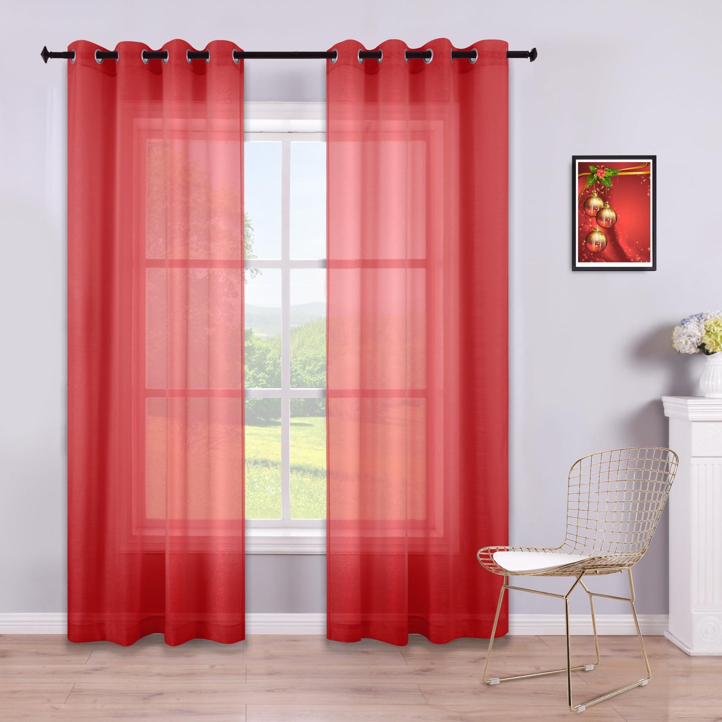 White Sheer Curtains 84 Inches Long Set 2 Panels Grommet Pair Faux Linen Semi Transparent Drape Tulle Gauze Voile Window Sheer Curtains for Bedroom Living Room Dining Wide 52 Length Solid Pack