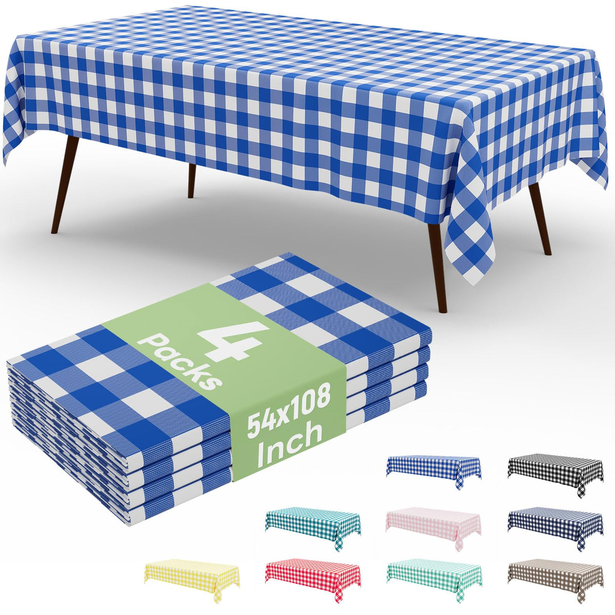 4 Packs Buffalo Disposable Table Cloth, 54 x 108 Inch Waterproof Plastic Tablecloth, Rectangle Red and White Checkered Table Covers for Picnic, Birthday, Party, Back to School
