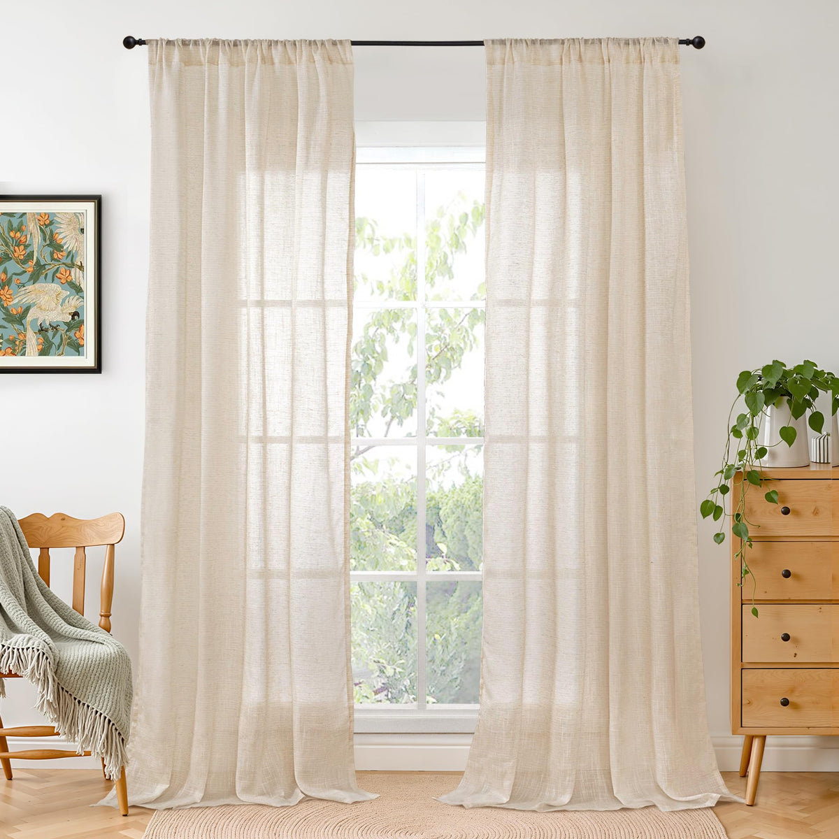 BGment Linen Sheer Curtains 84 Inches Long 2 Panels Set for Living Room | Light Filtering Drapes with Rod Pocket Lightweight Window Treatments for Bedroom, 52 X 84 Inch Length