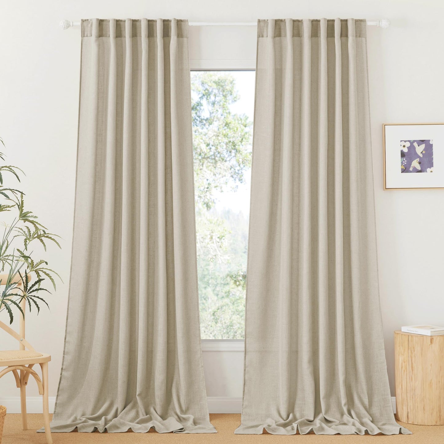 RYB HOME White Sheer Curtains for Living Room Patio Glass Door, W52 x L95 | Linen Texture, Light Filtering Privacy, Airy Translucent, Back Tab, Bedroom Office Balcony, W52 x L95, 2 Panels
