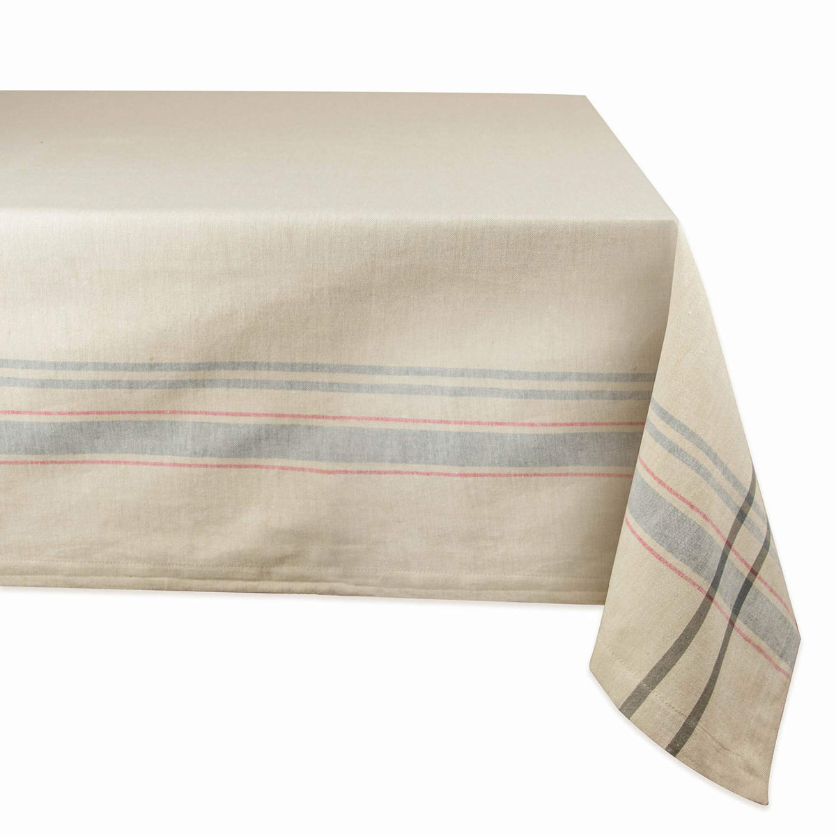DII French Stripe Tabletop Collection Farmhouse Style Dining Table Linen Tablecloth, 60x84, Taupe/Teal