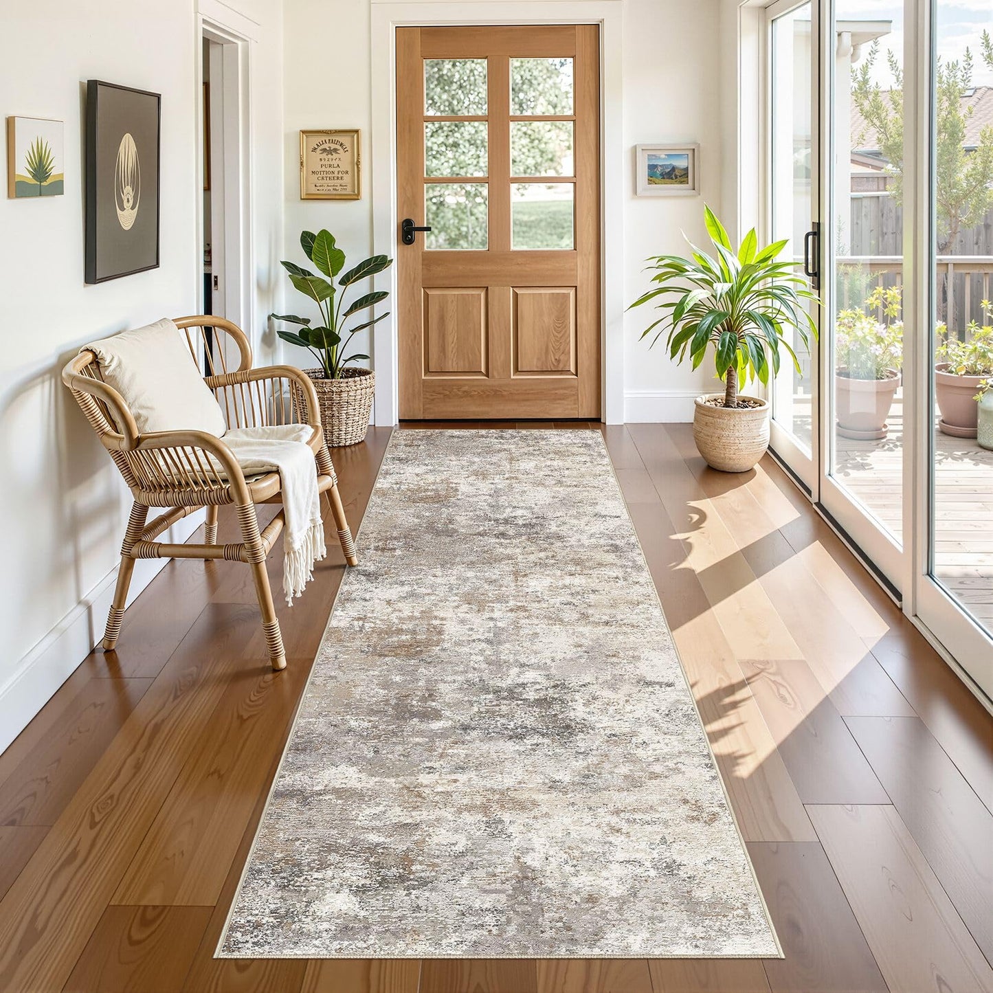 UERMEI 8x10 Area Rug Living Room Rugs - Washable Neutral Modern Abstract Soft Thin Large Rug Indoor Floor No Slip Rug Carpet for Bedroom Under Dining Table Home Office Decor - Brown Grey