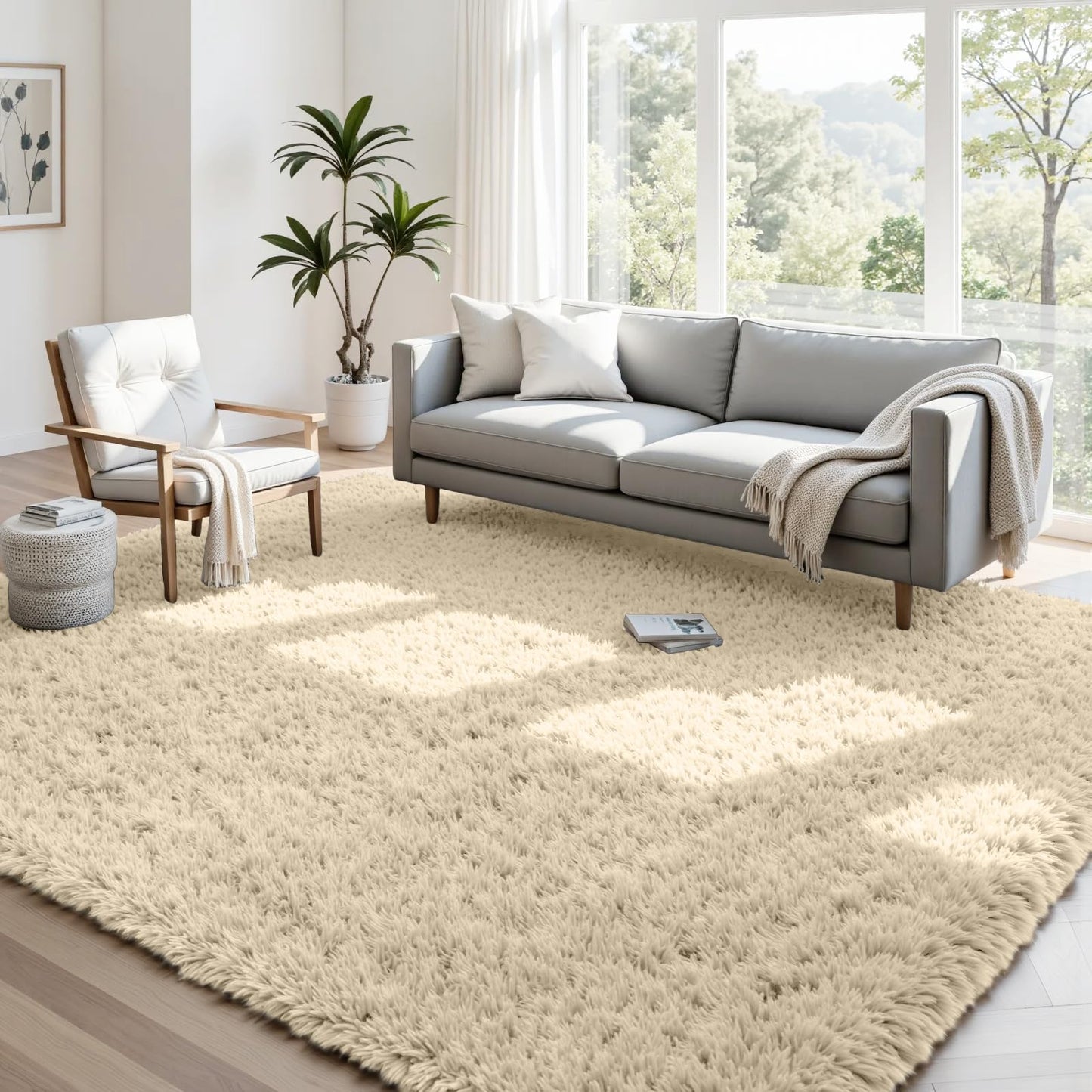 8x10 Fluffy Shag Area Rugs for Living Room Bedroom: Soft Plush Carpet Grey | Upgraded Non-Slip Thick Memory Foam, Ultra Soft, Non-Shedding Fuzzy Carpet, Easy Clean Decor for Kids Room, Nursery, Playroom