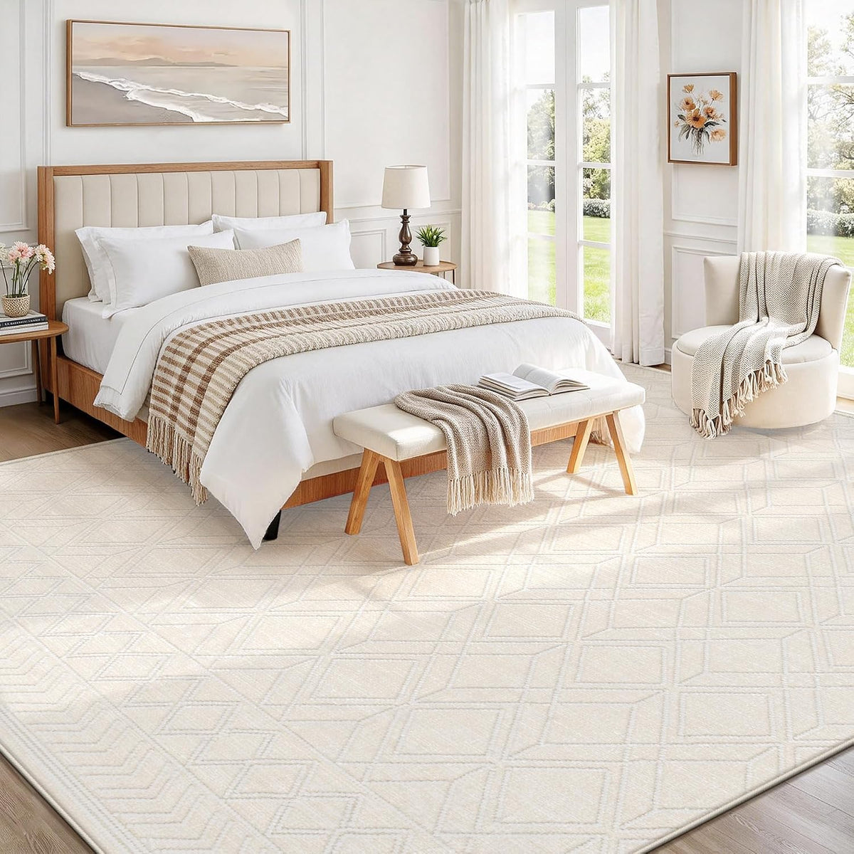 8x10 Area Rugs Washable Rug: Geometric Moroccan Farmhouse Rugs Large Living Room Rug Modern Neutral Soft Non-Slip Printed Pattern Carpet for Bedroom Dining Room Nursery Office (Beige, 8'x10')