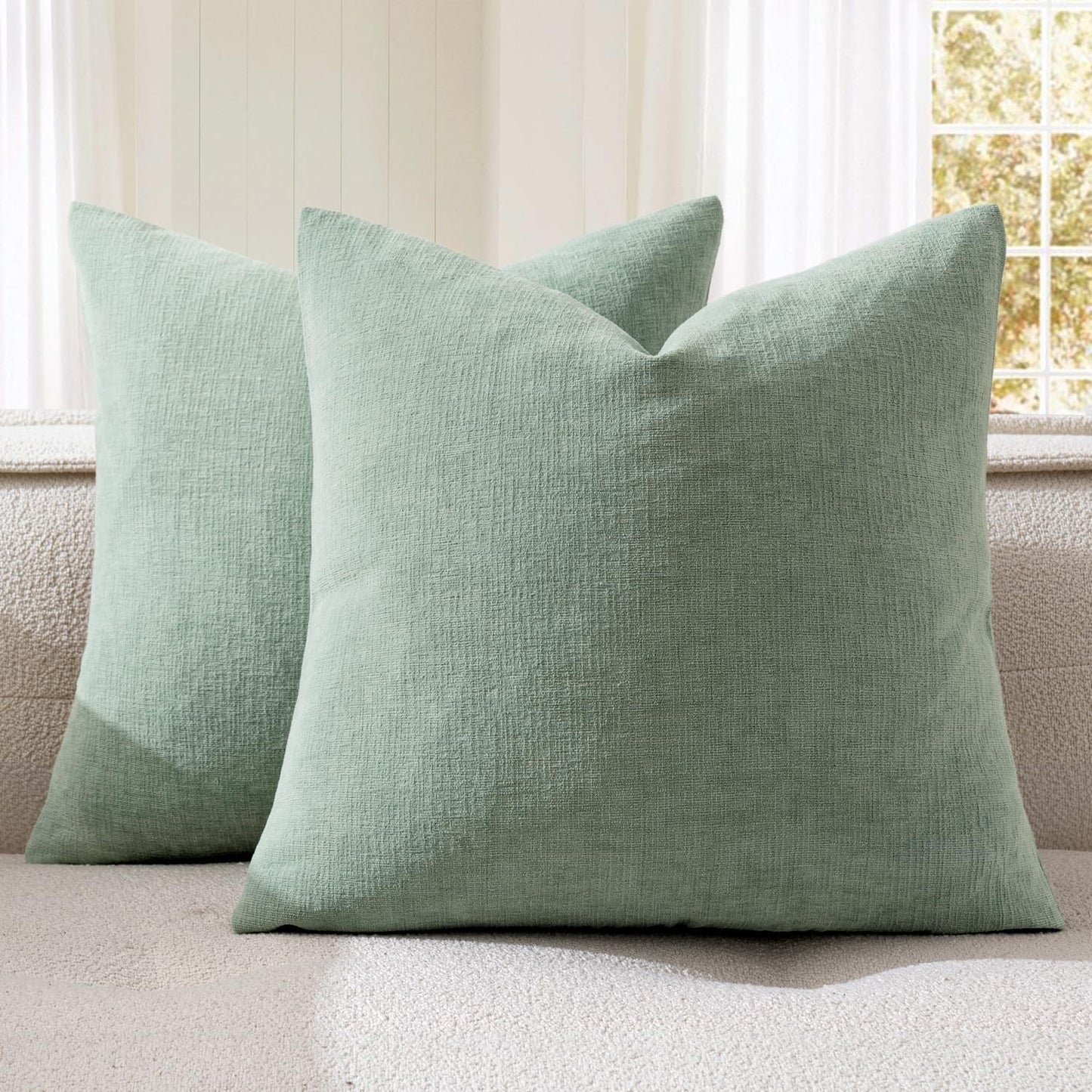 MIULEE Olive Green Chenille Couch Throw Pillow Covers, 18x18 | Set of 2, Soft Modern Farmhouse Style, Decorative Pillowcases for Sofa Living Room Bed, Home Decor