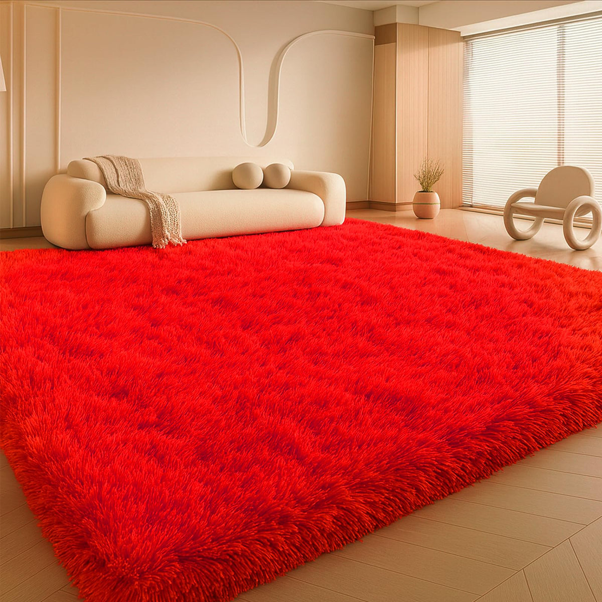 8x10 Cream Fluffy Shag Area Rug, Non-Slip Soft Carpet for Home | Soft Plush Rug With Durable Non-Slip Backing. Ideal for Living Room, Bedroom, Kids Room. Thick, Cozy, Modern Design.