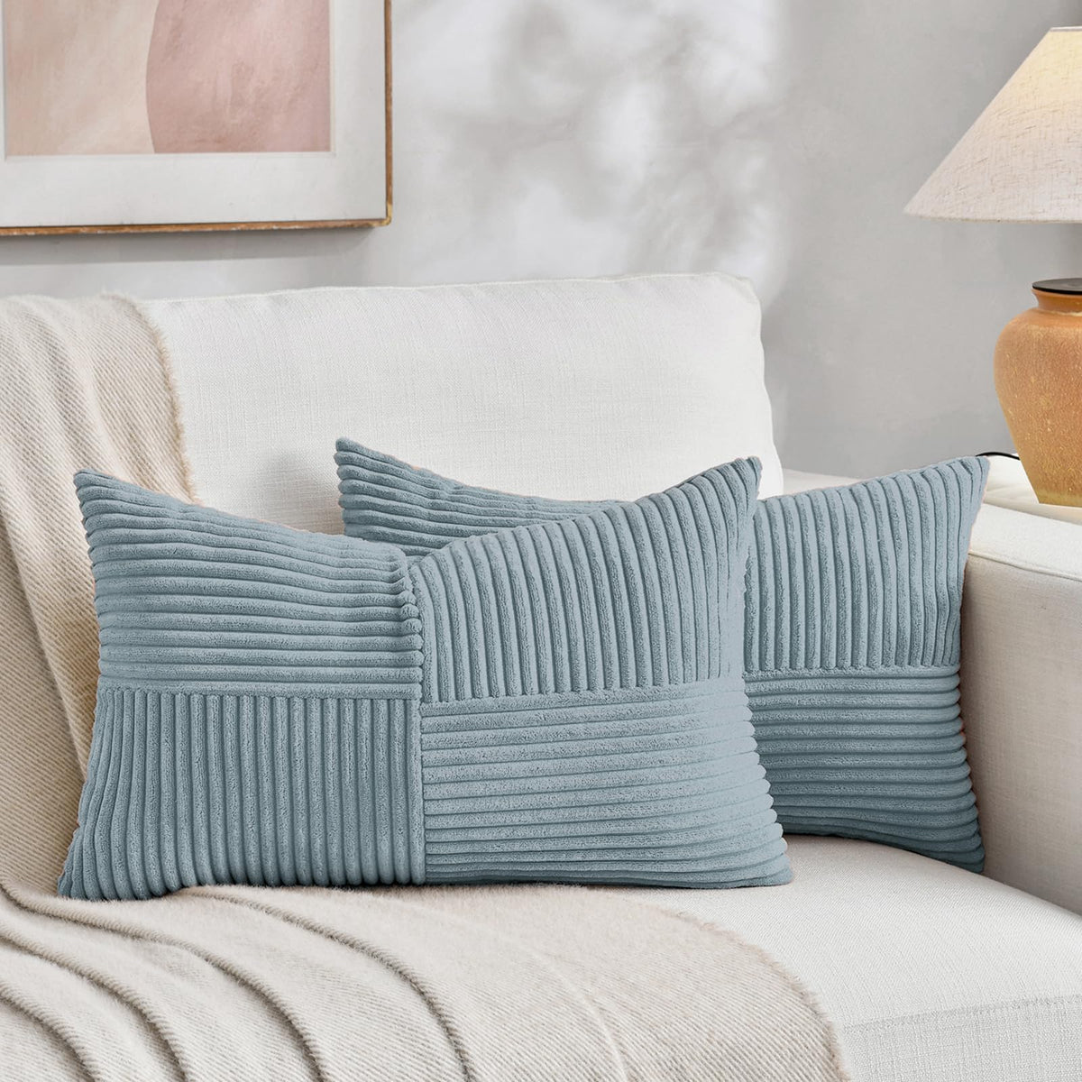 Fancy Homi 2 Packs Rust Boho Decorative Throw Pillow Covers 18x18 Inch for Couch Bed Sofa, Farmhouse Fall Home Decor, Soft Corss Corduroy Patchwork Textured Terracotta Accent Cushion Case 45x45 cm
