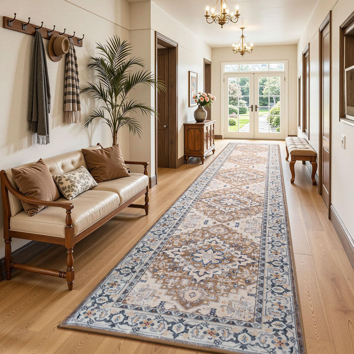 Lofus 5x7 Area Rugs for Living Room Bedroom, Soft Boho Carpet Floral Brown | High-Power Vacuuming, Non-Slip, Low Pile, Stain & Water Repellent, Soft, Skin-Friendly, for Kitchen Entryway Office