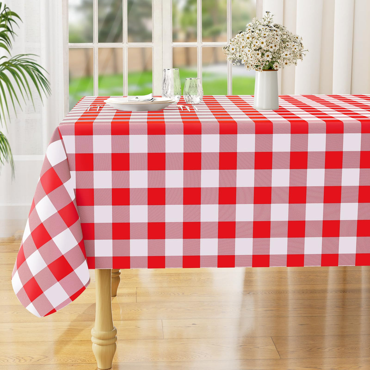 Rectangle Waterproof Vinyl Table Cloth, Buffalo Flannel Backed Tablecloth, Wipeable Plastic Table Cover for Dinner, Kitchen, Outdoor (60" x 84", Black and White)