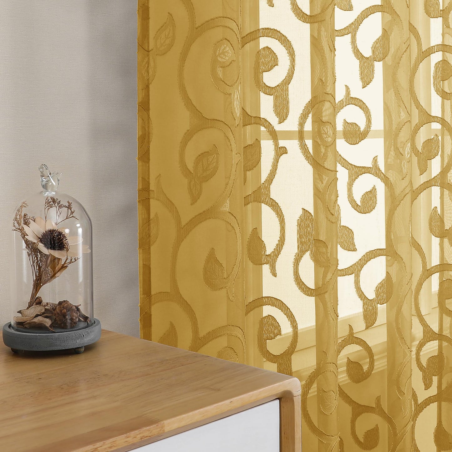 Furman Ivory Sheer Curtains 84 inches Long for Bedroom Living Room 2 Panels Set, Jacquard Clip Light Filtering Semi Sheer Curtain Rod Pocket Window Drapes, 2 Pcs Each 40 W 84 L