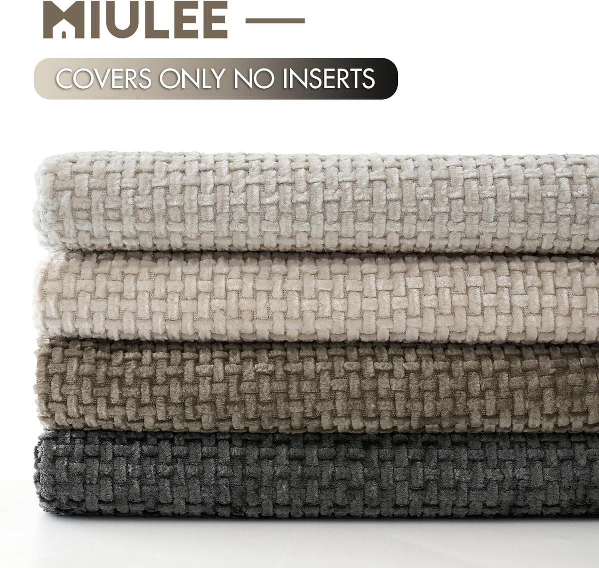 MIULEE Soft Decorative Chenille Pillow Covers Neutral 18x18 Pack of 4 | Mid Century Modern Decor, Cream to Charcoal Set, Couch Throw Pillows, Farmhouse Boho Cushion Covers for Sofa Bed Living Room
