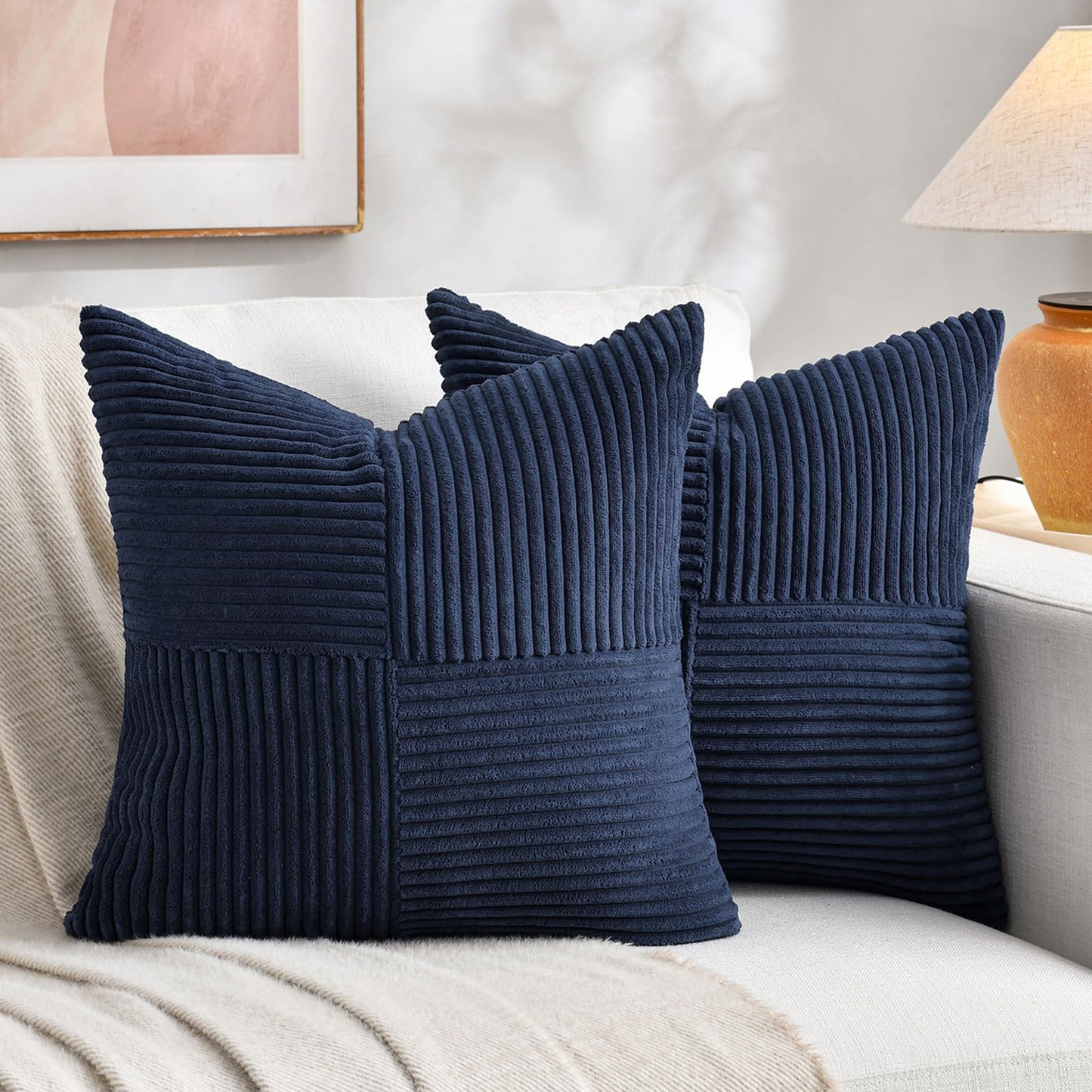 Fancy Homi 2 Packs Rust Boho Decorative Throw Pillow Covers 18x18 Inch for Couch Bed Sofa, Farmhouse Fall Home Decor, Soft Corss Corduroy Patchwork Textured Terracotta Accent Cushion Case 45x45 cm