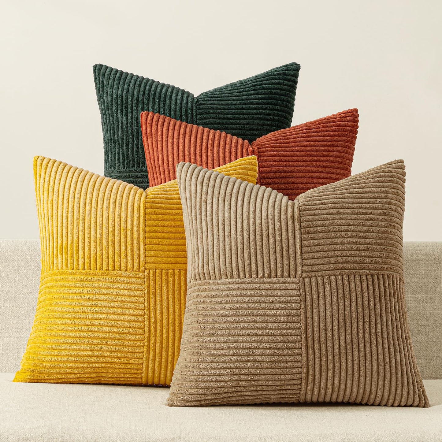 MIULEE Fall Teal Orange Decorative Throw Pillow Covers 18x18 Inch Set of 4 Boho Corduroy Striped Cushion Cases Modern Farmhouse Patchwork Pillow Cases for Couch Sofa Bedroom Home Decor