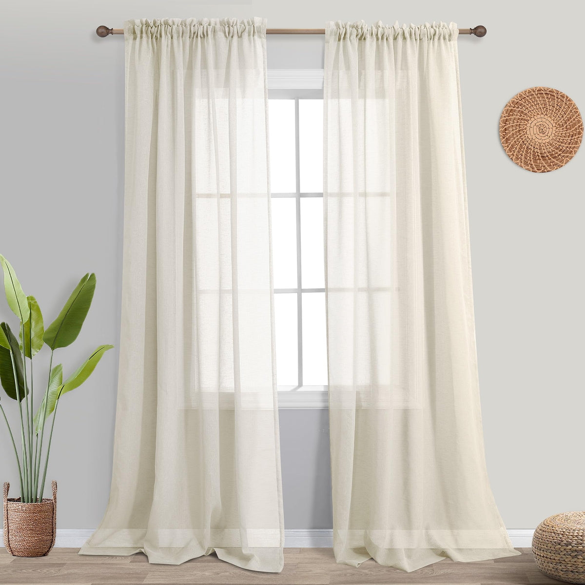 KOUFALL White Sheer Curtains 84 Inches Long 2 Panels,Gauze Cheese Cloth Linen Look Rod Pocket Flowy See Through Curtains for Living Room Bedroom