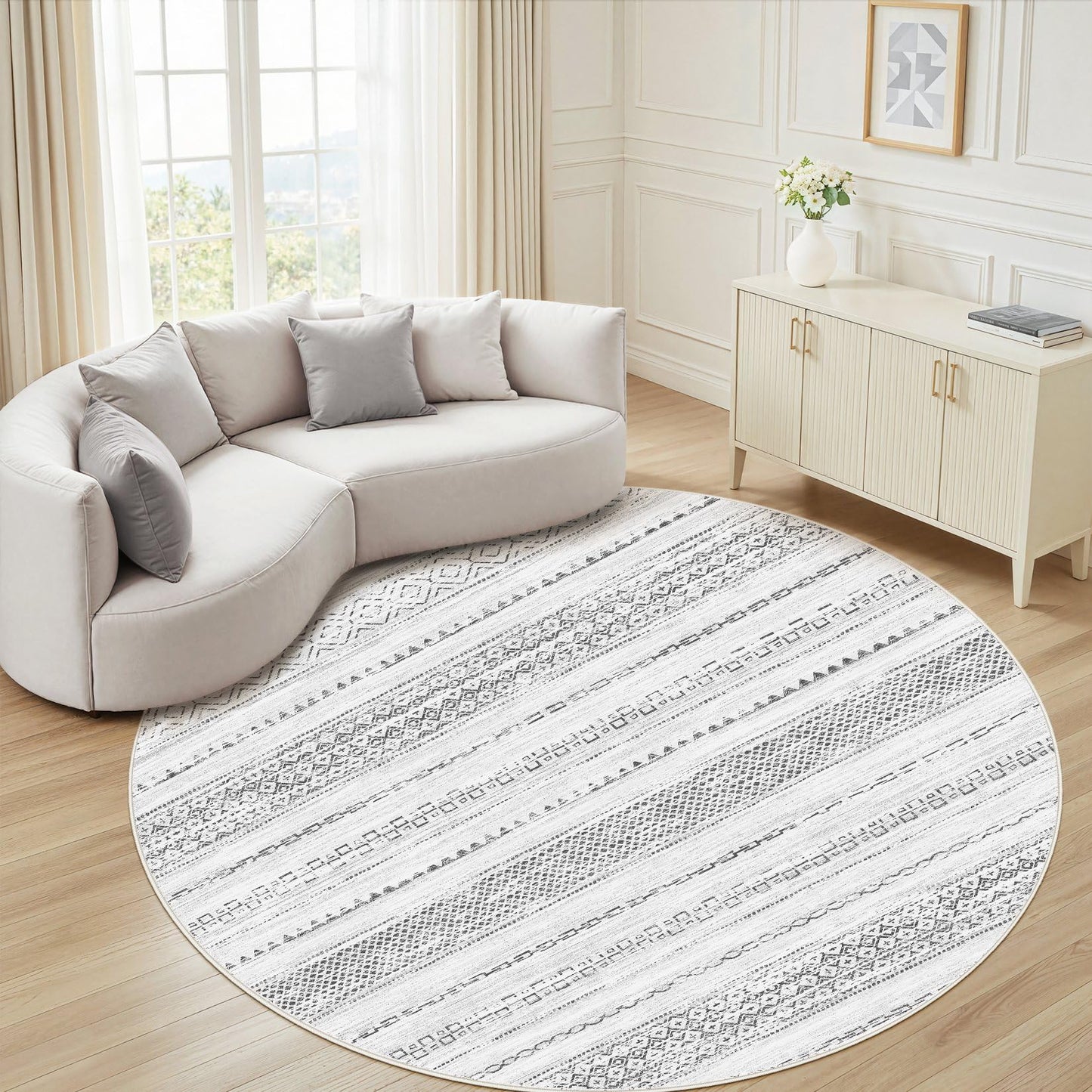 Nakagishi Boho 5x7 Area Rug Living Room Rugs Machine Washable Beige/Brown | Soft, Pet & Kid Friendly, Carpet for Living Room/Bedroom/Office/Kitchen/Nursery, Daily Home Decor Stain Resistant Moroccan