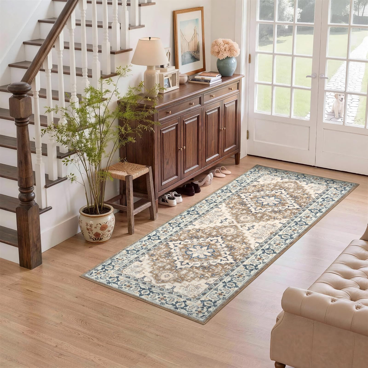 Lofus 5x7 Area Rugs for Living Room Bedroom, Soft Boho Carpet Floral Brown | High-Power Vacuuming, Non-Slip, Low Pile, Stain & Water Repellent, Soft, Skin-Friendly, for Kitchen Entryway Office