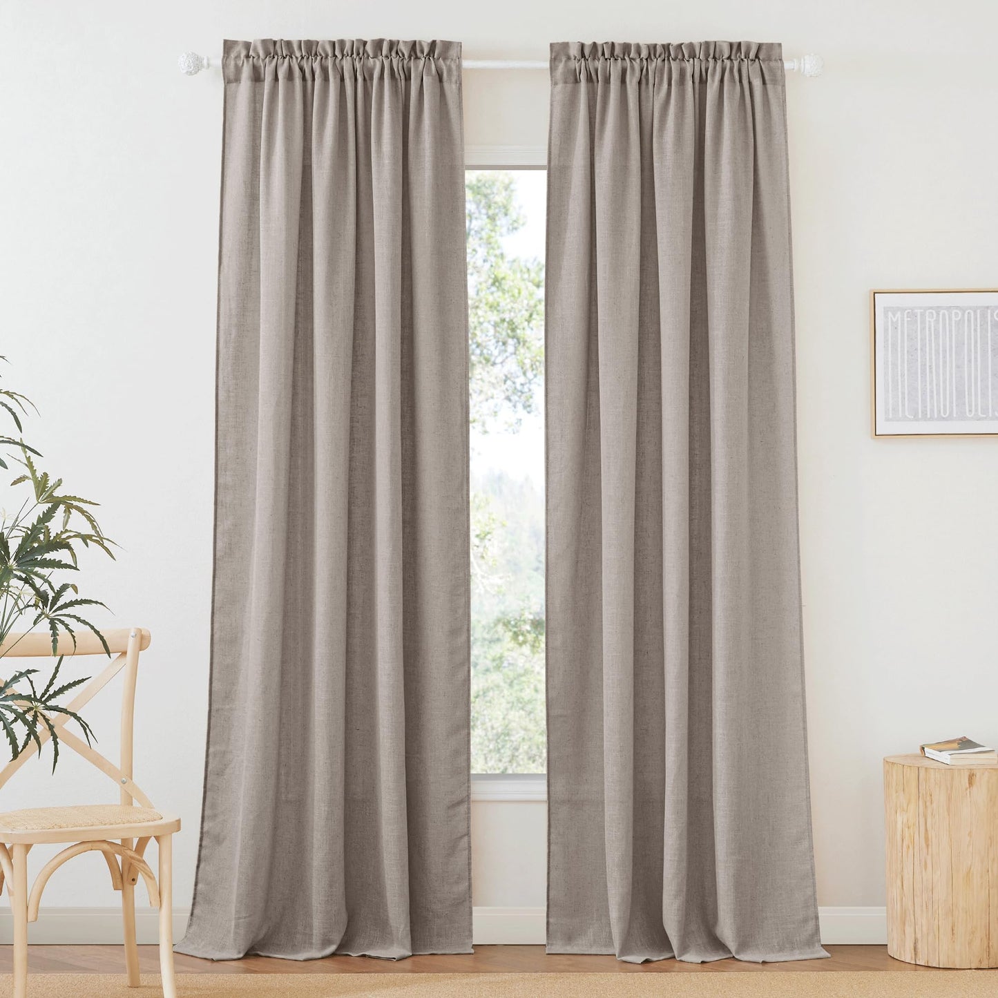 RYB HOME White Semi Sheer Curtains 84 inches Long for Living Room | Half Privacy, Linen Textured, Sheer Light Filtering, Vertical Window Drapes, for Bedroom Dining, White, W52 x L84, 2 Panels