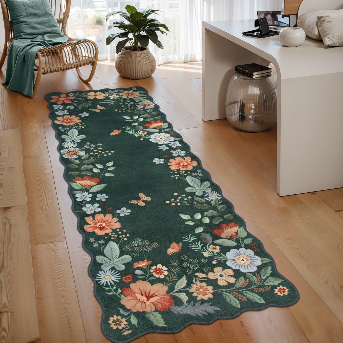 Lahome Floral Living Room Rugs, Area Rugs 5x7 Rug for Bedroom Ultra-Thin Soft Rug, Non-Slip Washable Rugs Stain Resistant Boho Rug Flore Throw Rug for ‎Dining Room Office (5x7ft,Green)
