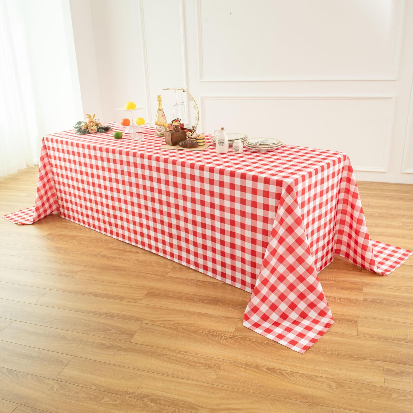 Waterproof Checkered Tablecloth Fabric - Rectangle 58x84 Inch Classic Gingham Buffalo Plaid Table Cloth for Indoor/Outdoor Use - Washable Table Cover for Kitchen, BBQs, and Parties