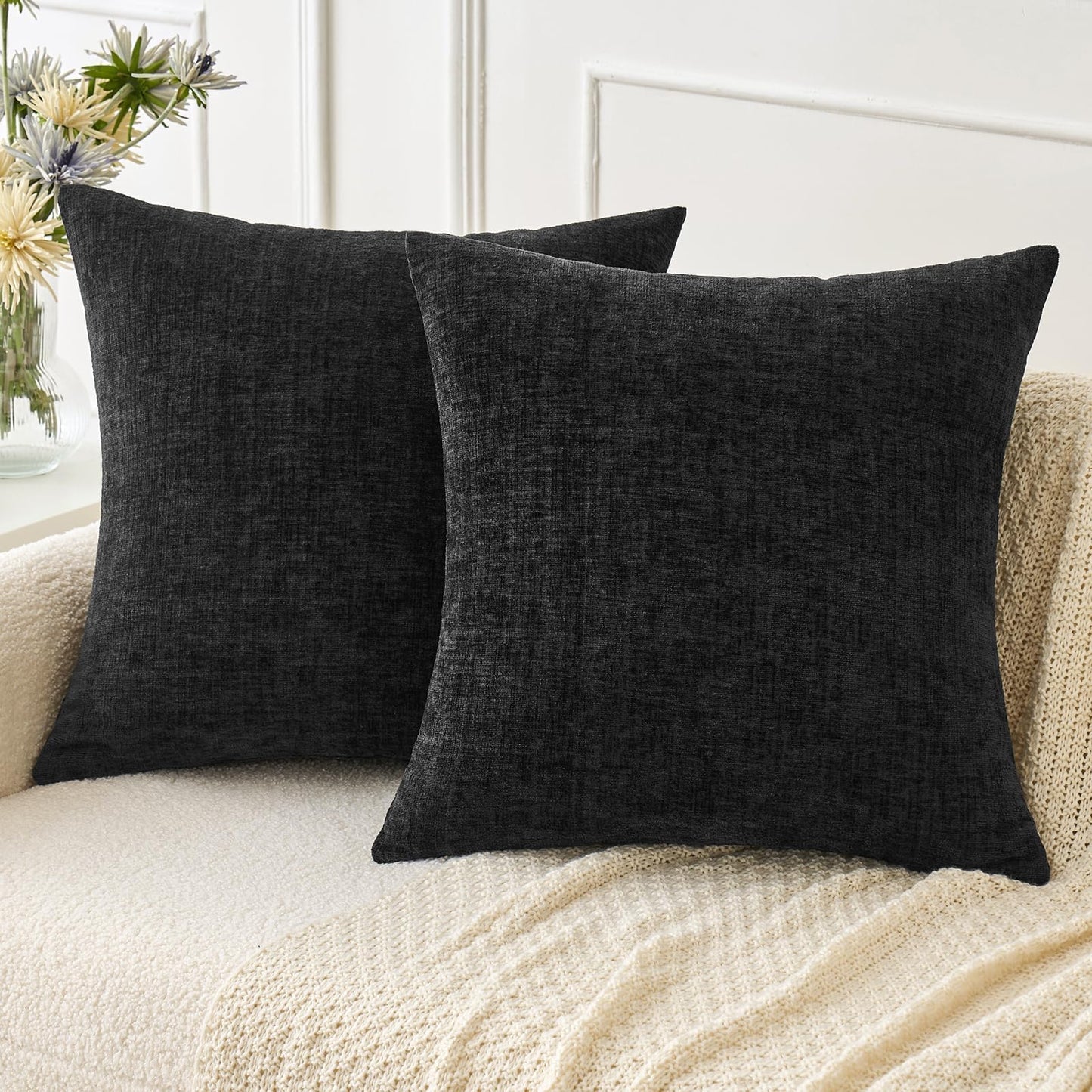 MIULEE Soft Chenille Fall Throw Pillow Covers Burnt Orange 18x18 Pack of 2 | Modern Fall Home Decor, Classic Decorative Pillows, Solid Dyed Cases, Boho Couch Cushion Covers for Sofa Bed Living Room