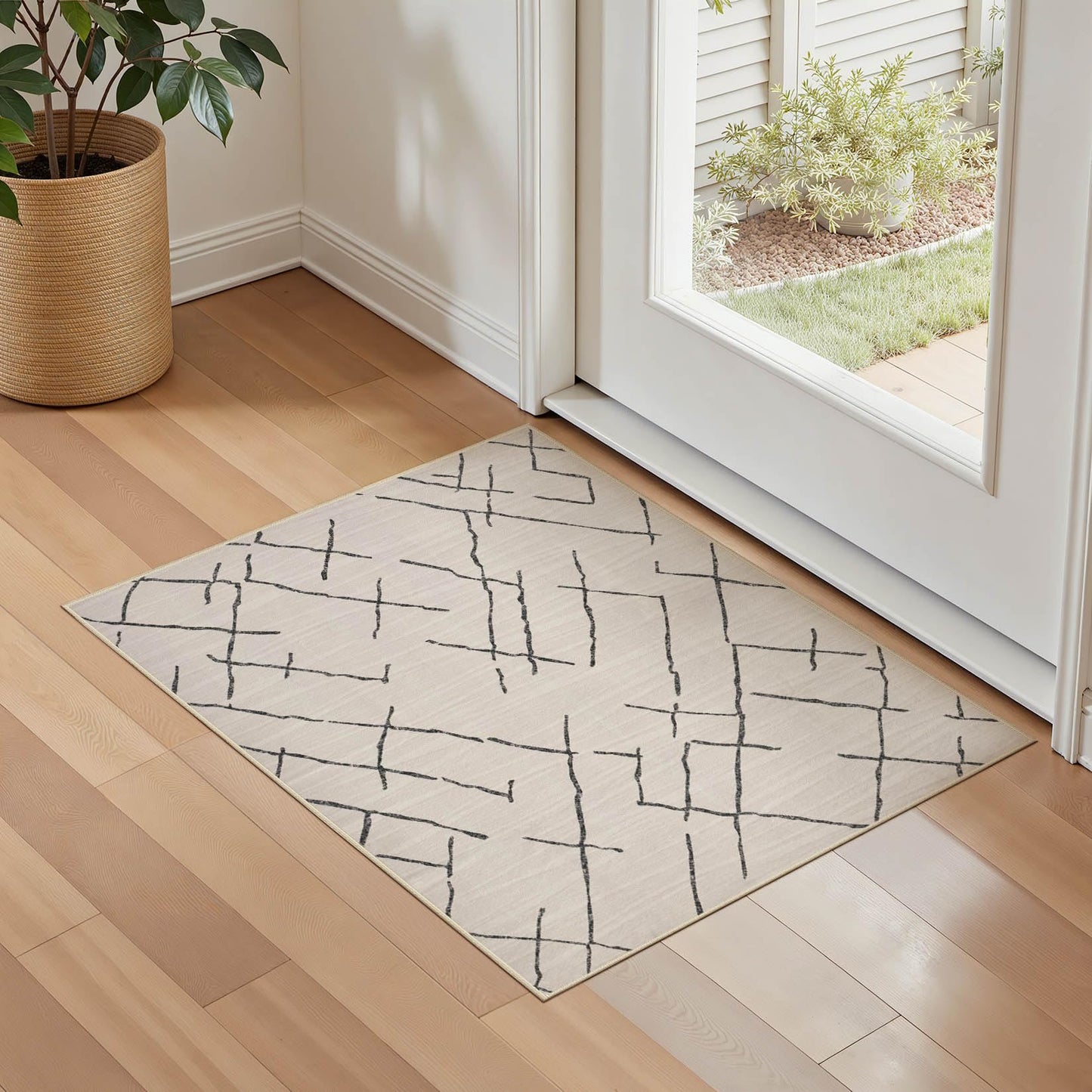 kakania 9x12 Washable Area Rug: Non Slip Soft Thin Carpet, Boho Geometric Modern Decor, Easy Clean Indoor Floor Large Rugs for Living Room Bedroom Kids Dorm Office Dining - Brown