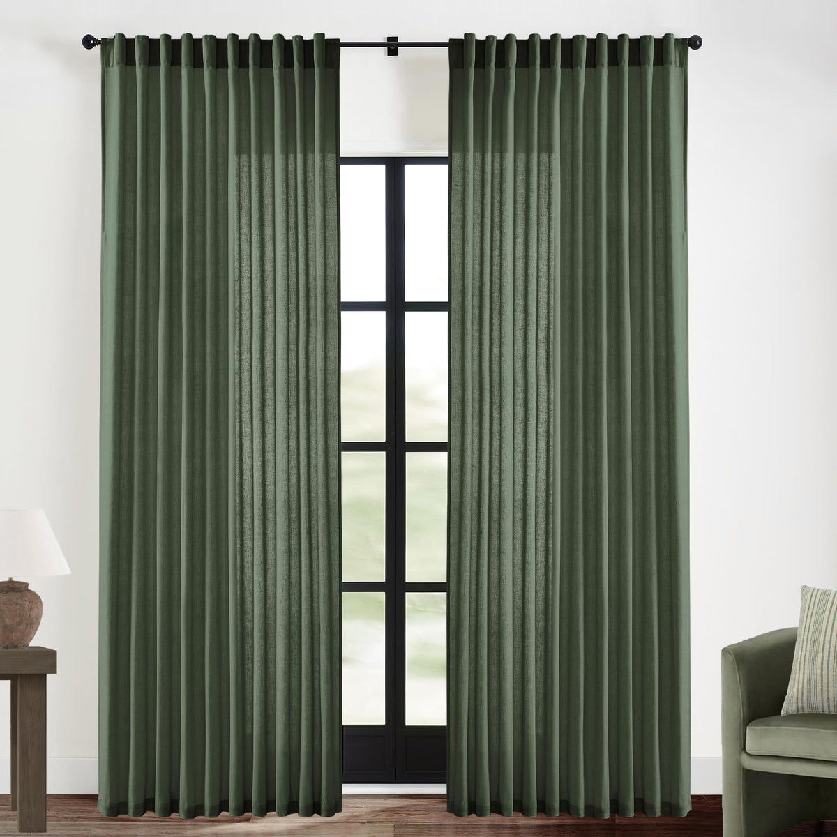 Linen Cotton Curtains for Living Room, Cream Off White Natural Fabric Light Filtering Semi Sheer Curtains 84 Inches Long, Ivory Pleated Farmhouse Curtain Drapes 84 Inch Length 2 Panels Set Dining Room