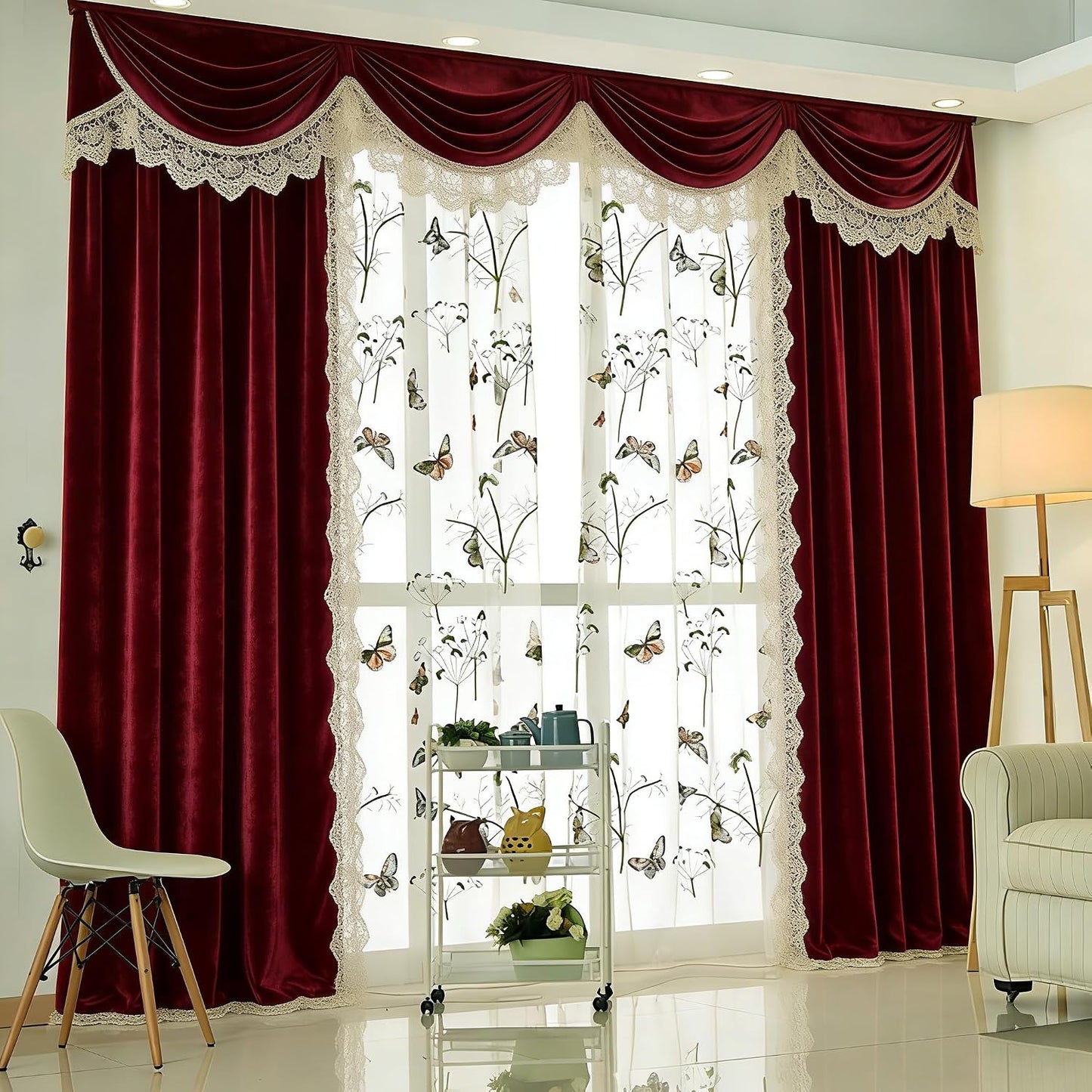 AiFish Embroidered Butterfly Window Semi Sheer Curtains for Kids Room Country Style Dandelion Pattern Room Divider Rod Pocket Tulle Gauze Voile Panel Drapes for Living Room 1 Panel W39 x L84 inch