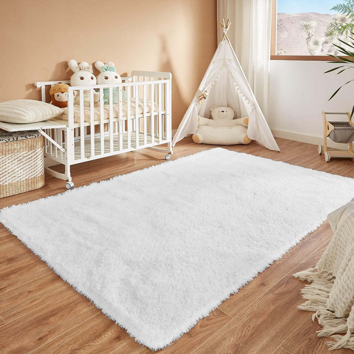 Floralux Rugs for Living Room, 6x9 Large Shag Area Rug, Tie-Dyed Light Grey Soft Fluffy Carpets for Bedroom