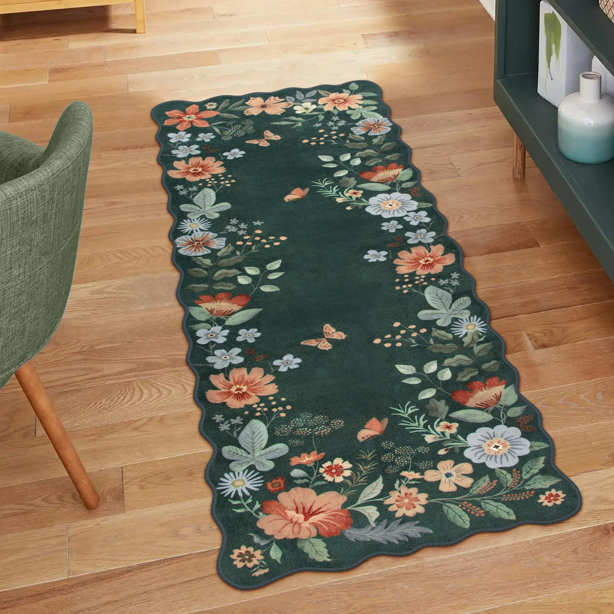 Lahome Floral Rugs for Living Room, 5x7 Area Rugs Ultra-Thin Soft Washable Rug, Non-Slip Bedroom Rug Stain Resistant Boho Flore Carpet for ‎Dining Room Office (5x7ft,Black/Grey)