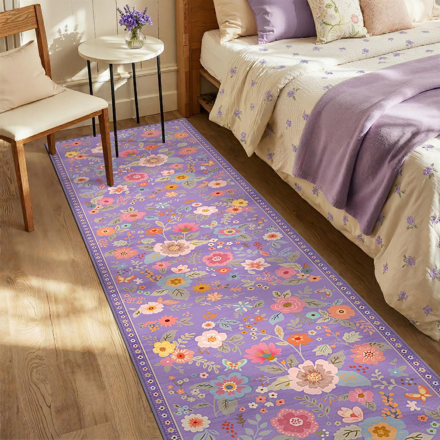 RELEANY Floral Washable 5x7 Area Rugs Black | Flower Carpet, Print, Boho, Non-Slip, Easy to Clean, Soft, Low Pile for Living Room Bedroom Kitchen Office Entryway Hallway