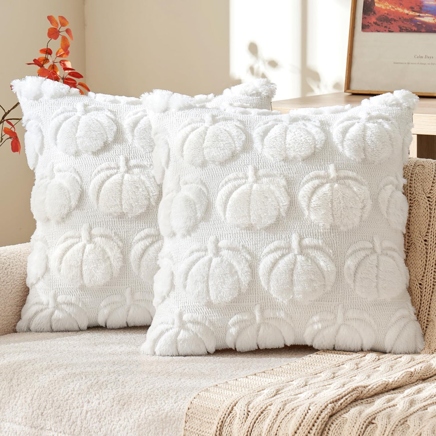 MIULEE Fall Pillow Covers Pumpkin Fall Decor 18x18 Dark Rust | Set of 2 Fall Decorations for Home, Plush Faux Fur Farmhouse Accent Pillowcases, Porch Sofa Couch Cushion Bed Livingroom