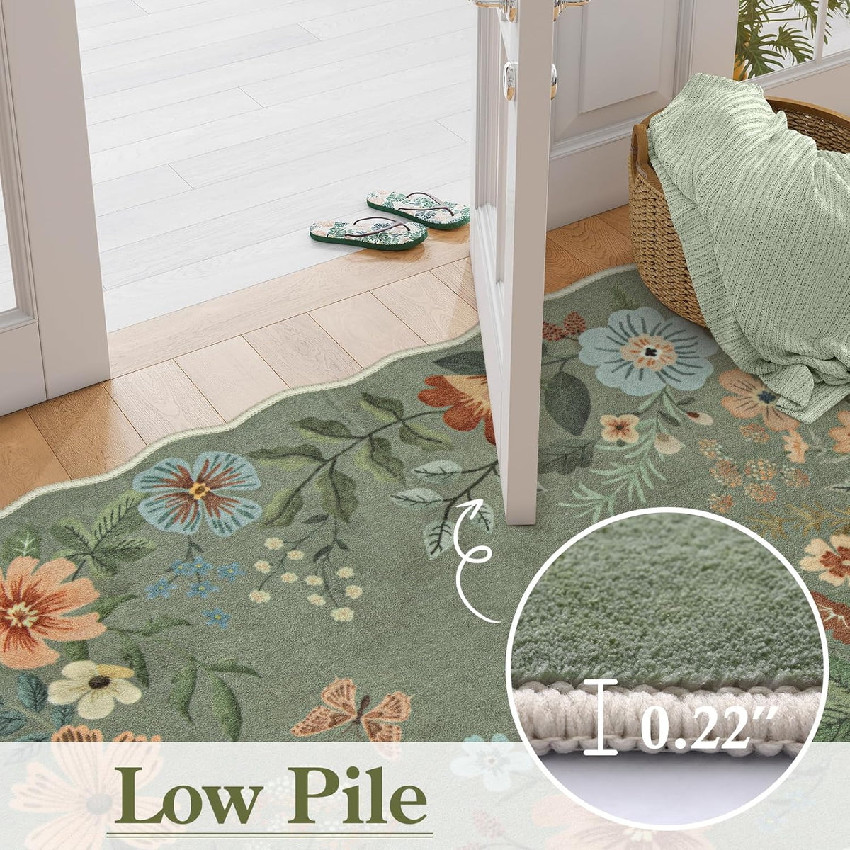 Lahome Floral Living Room Rugs, Area Rugs 5x7 Rug for Bedroom Ultra-Thin Soft Rug, Non-Slip Washable Rugs Stain Resistant Boho Rug Flore Throw Rug for ‎Dining Room Office (5x7ft,Green)