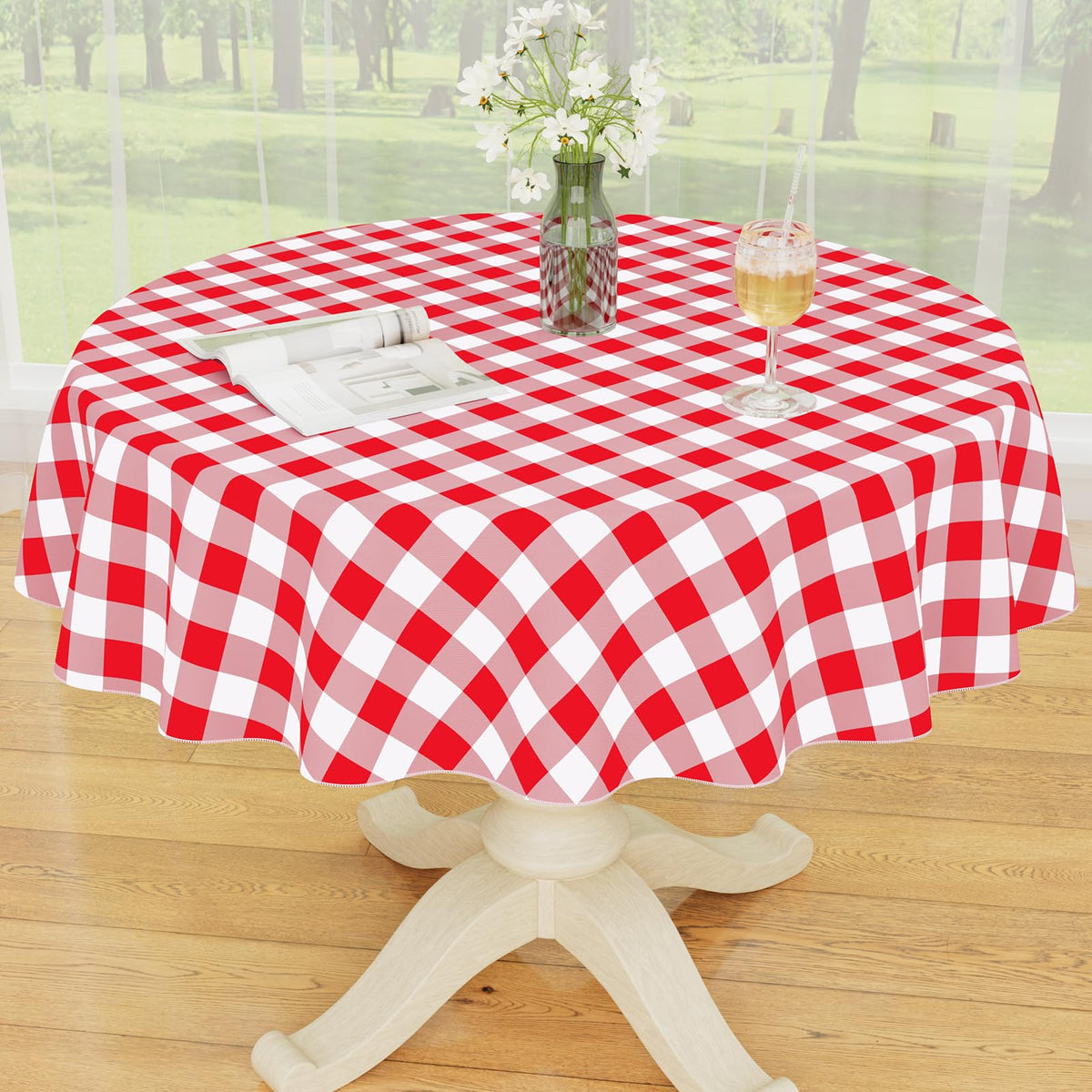 Smiry Picnic Table Cloth, Vinyl Tablecloths with Flannel Backing, 60"x84" | Waterproof Rectangle Table Cloth, Wipeable Buffalo Plaid Table Cover for Indoor and Outdoor (Khaki & White)