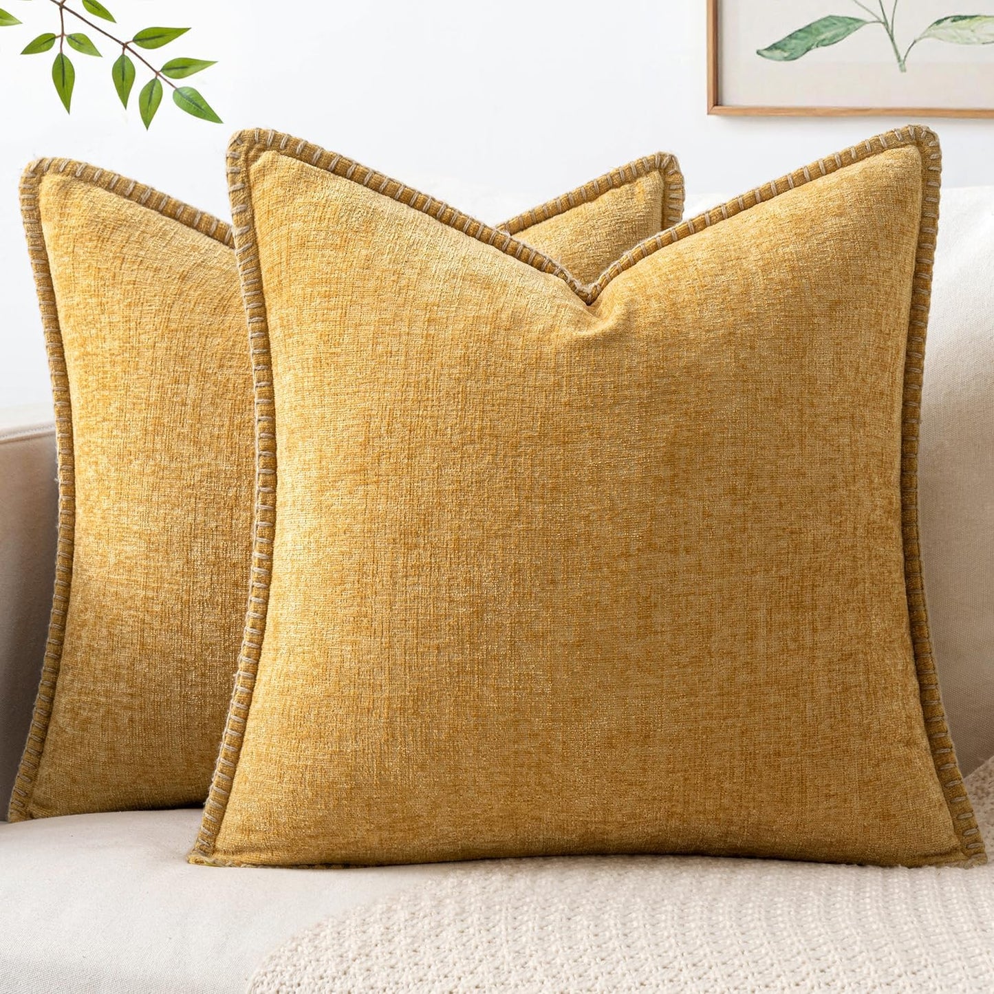 MIULEE Decorative Couch Throw Pillow Covers 18x18 Inch Sage Green 2 Pack | Farmhouse Pillow Covers with Stitched Edge, Soft Chenille Cushion Cases, for Sofa Bed Living Room Home Decor