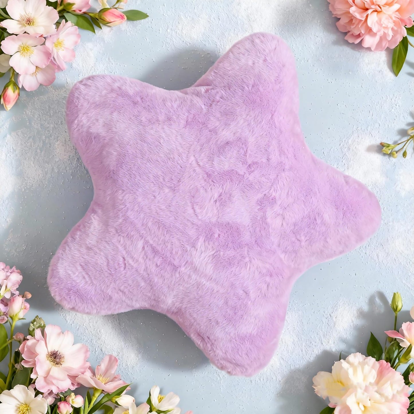YRXRUS Star Pillows, Light Pink Star Shaped Pillow, Decorative Throw Pillow Gifts, Cute Plush Room Decor, Fluffy Faux Rabbit Fur 14"x14"Pillows for Living Bedroom