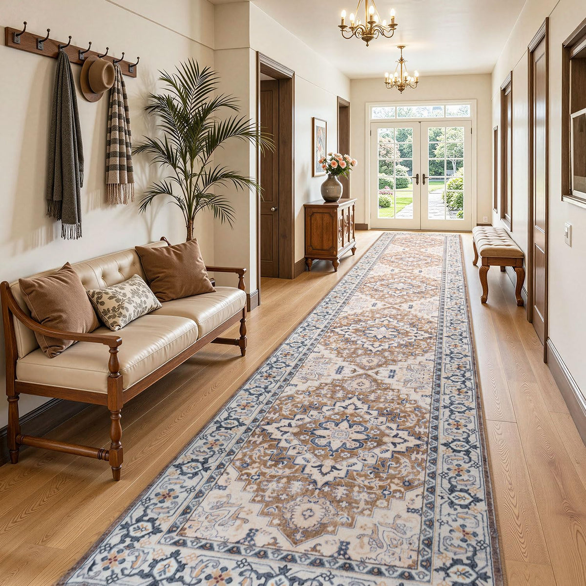 Lofus 5x7 Area Rugs for Living Room Bedroom, Soft Boho Carpet Floral Brown | High-Power Vacuuming, Non-Slip, Low Pile, Stain & Water Repellent, Soft, Skin-Friendly, for Kitchen Entryway Office