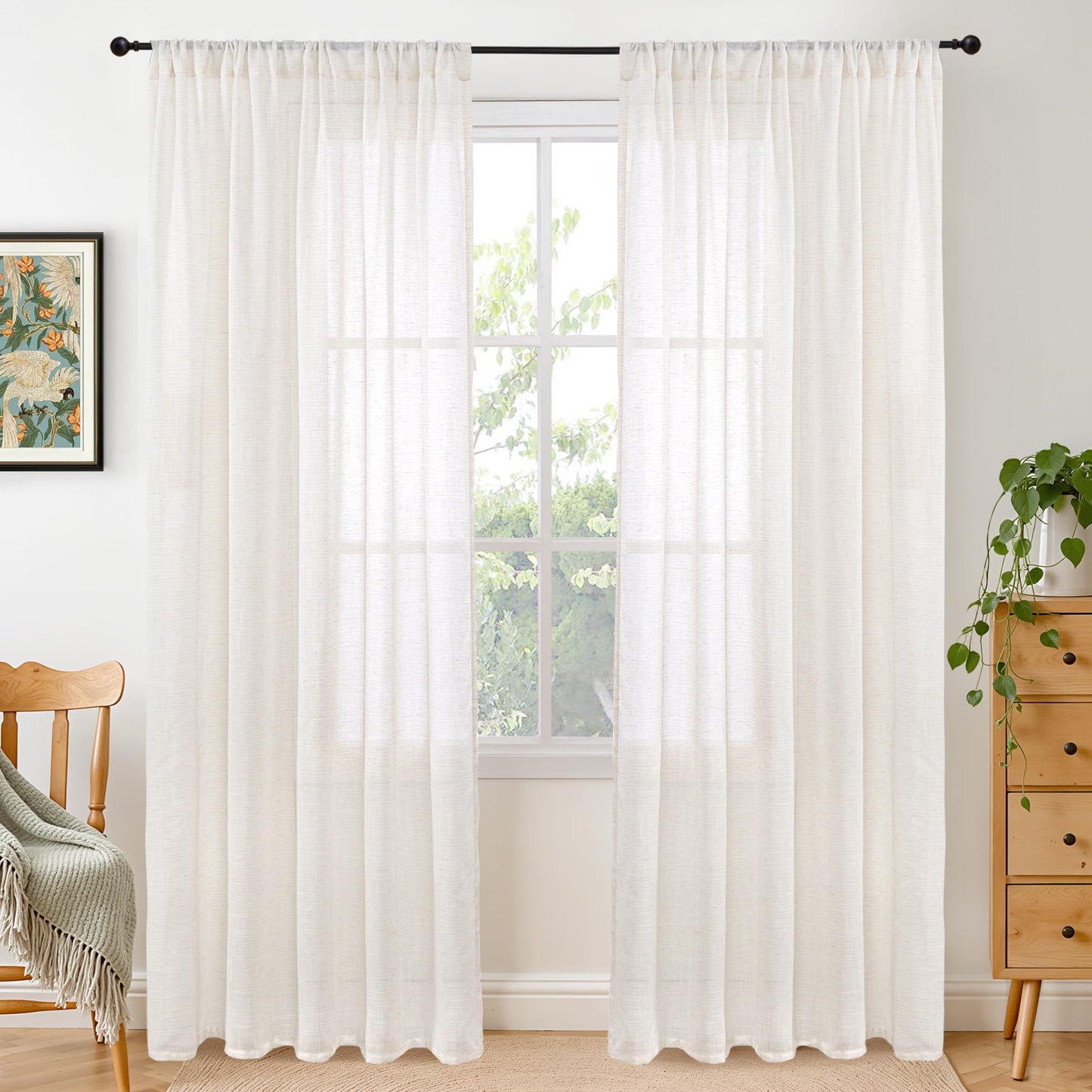 BGment Linen Sheer Curtains 84 Inches Long 2 Panels Set for Living Room | Light Filtering Drapes with Rod Pocket Lightweight Window Treatments for Bedroom, 52 X 84 Inch Length