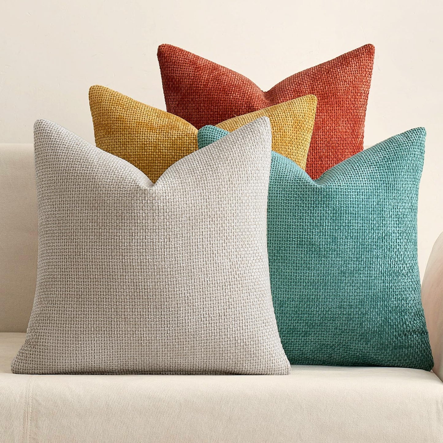 MIULEE Soft Decorative Chenille Pillow Covers Blue Series 18x18 Pack of 4 | Modern Coastal Decor, Blue Gradient Set, Couch Throw Pillows, Farmhouse Boho Cushion Covers for Sofa Bed Living Room