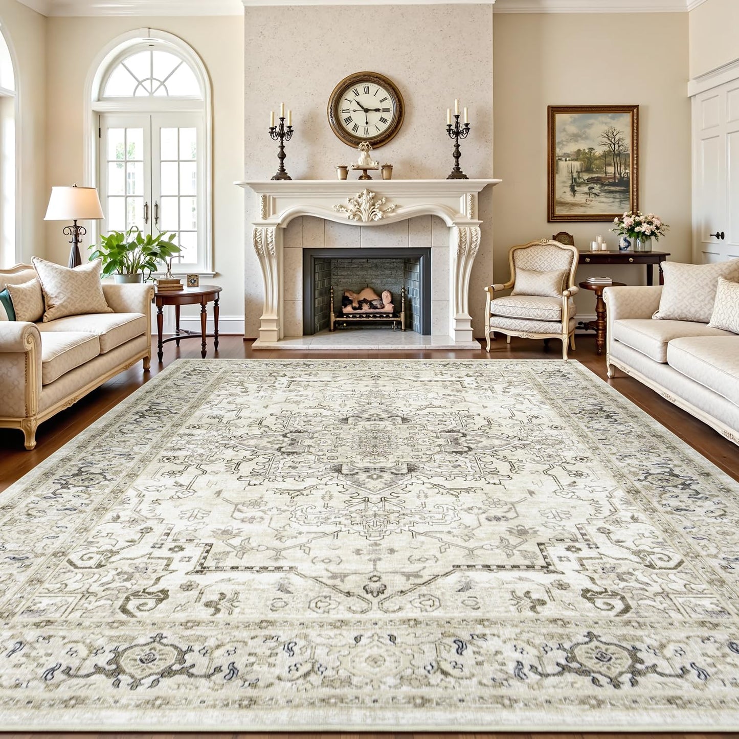 Lofus 5x7 Area Rugs for Living Room Bedroom, Soft Boho Carpet Floral Brown | High-Power Vacuuming, Non-Slip, Low Pile, Stain & Water Repellent, Soft, Skin-Friendly, for Kitchen Entryway Office