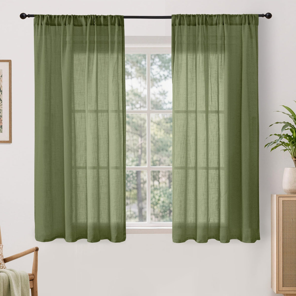 BGment Linen Sheer Curtains 84 Inches Long 2 Panels Set for Living Room | Light Filtering Drapes with Rod Pocket Lightweight Window Treatments for Bedroom, 52 X 84 Inch Length