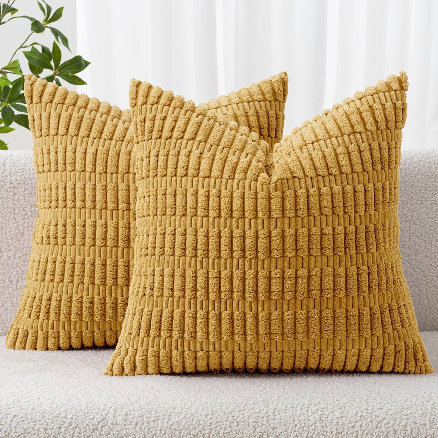 MIULEE Corduroy Decorative Throw Pillow Covers 18x18 Cream White Pack of 2 | Soft Boho Striped Pillow Covers Modern Farmhouse Home Decor For Sofa Living Room Couch Bed