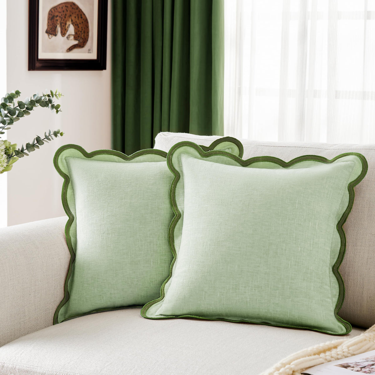 Ohocut Scalloped Pillow Cover Pack of 2 Spring Chenille Decorative Throw Pillow Covers Cute Boho Couch Pillow Covers Aesthetic Funky Preppy Pillow Cases for Sofa Living Room (Misty Blue, 18x18 Inch)