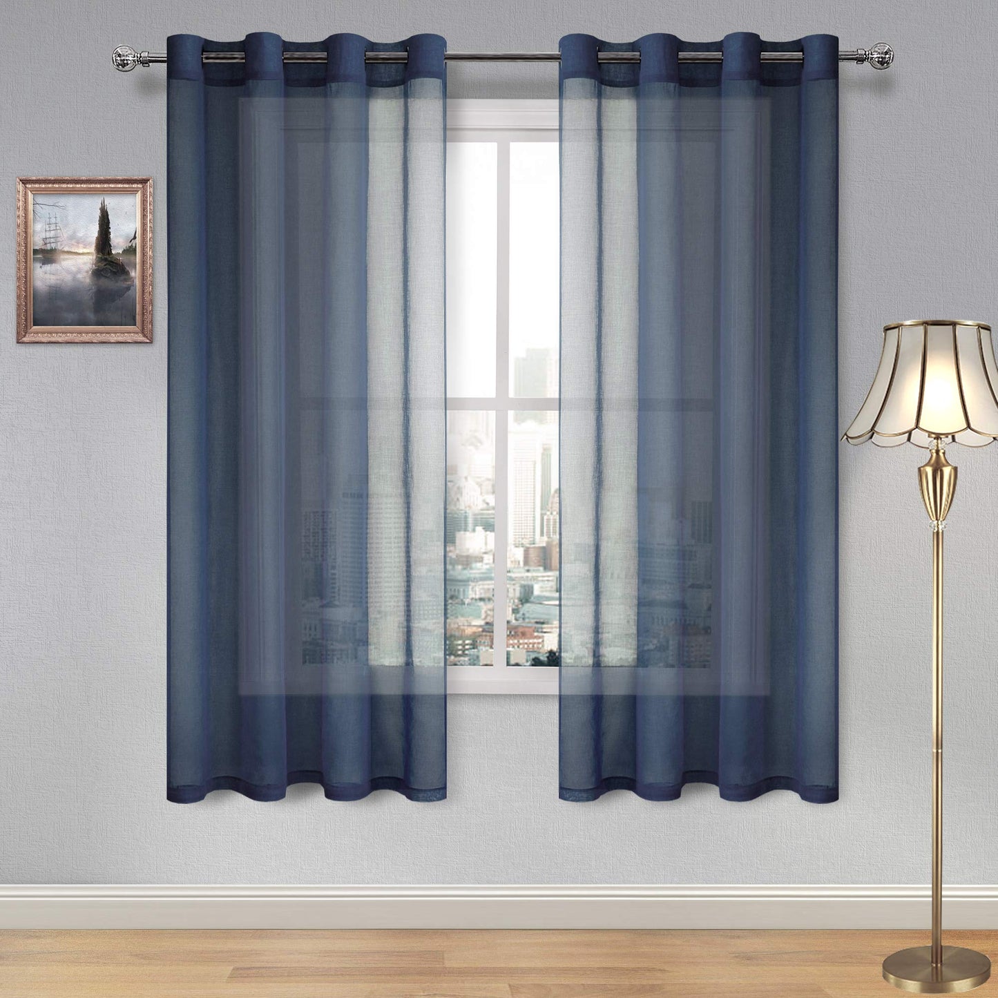 DWCN White Sheer Curtains Linen Look Semi Transparent Voile Grommet White Curtains for Living Dining Room Drapes 52 x 84 Inch Long, Set of 2 Panels