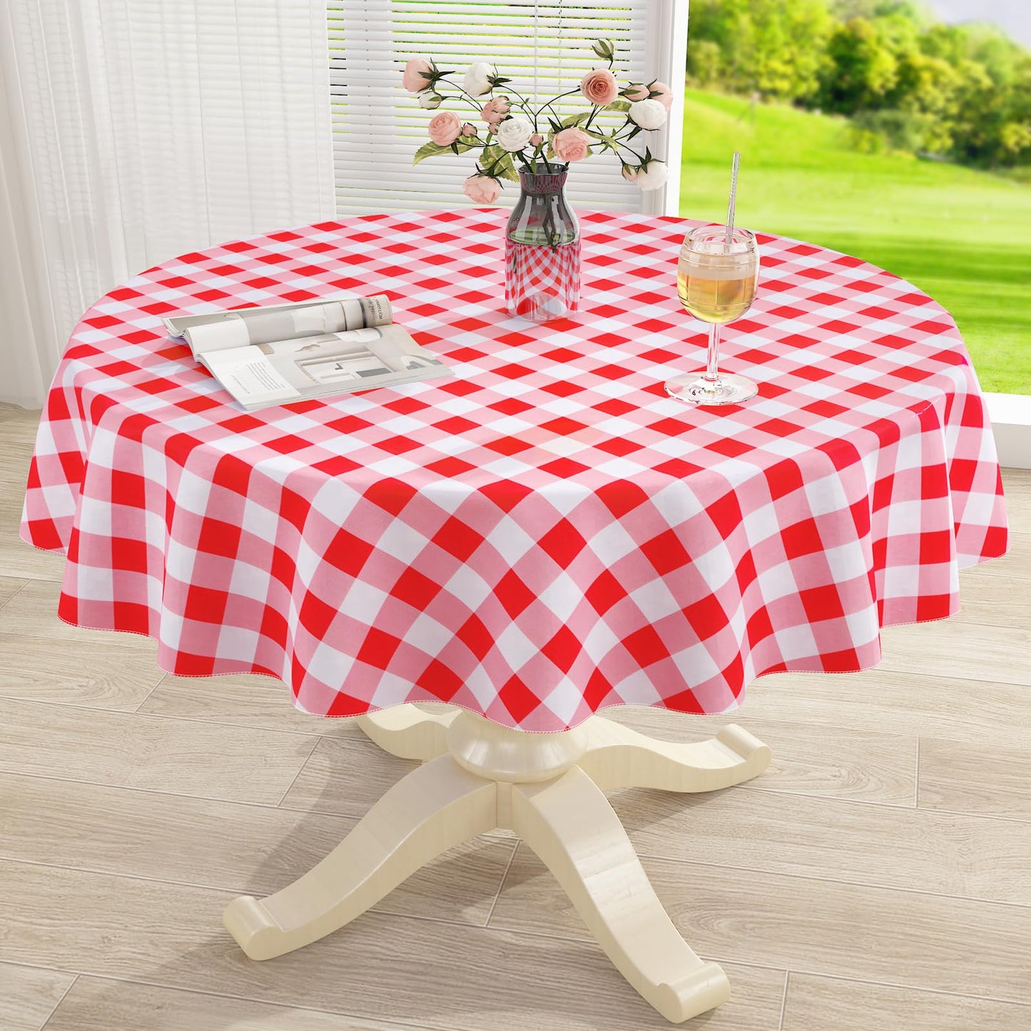 Rectangle Waterproof Vinyl Table Cloth, Buffalo Flannel Backed Tablecloth, Wipeable Plastic Table Cover for Dinner, Kitchen, Outdoor (60" x 84", Black and White)