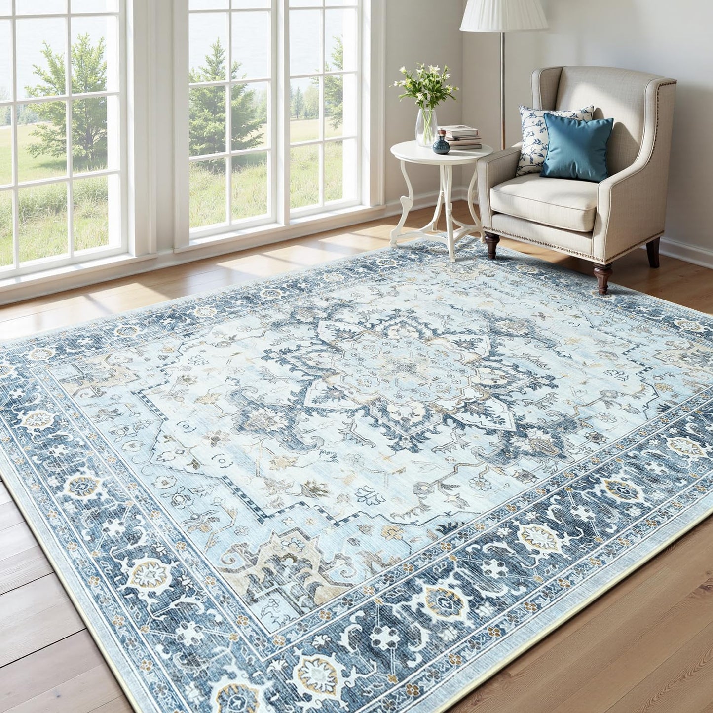 Lofus 5x7 Area Rugs for Living Room Bedroom, Soft Boho Carpet Floral Brown | High-Power Vacuuming, Non-Slip, Low Pile, Stain & Water Repellent, Soft, Skin-Friendly, for Kitchen Entryway Office