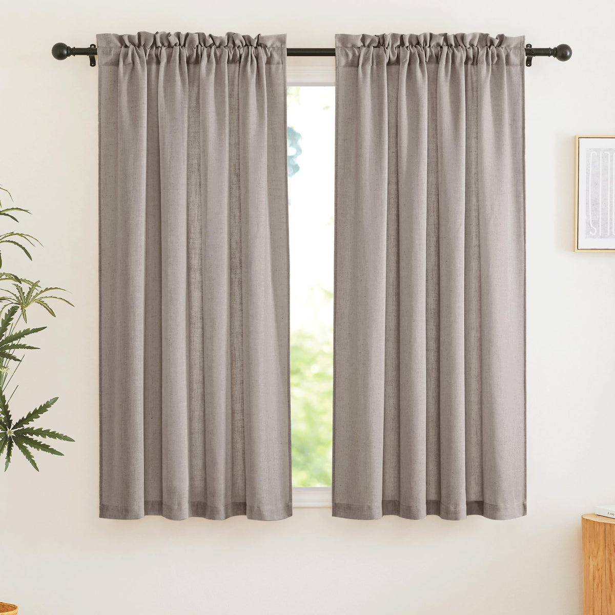 RYB HOME White Semi Sheer Curtains 84 inches Long for Living Room | Half Privacy, Linen Textured, Sheer Light Filtering, Vertical Window Drapes, for Bedroom Dining, White, W52 x L84, 2 Panels