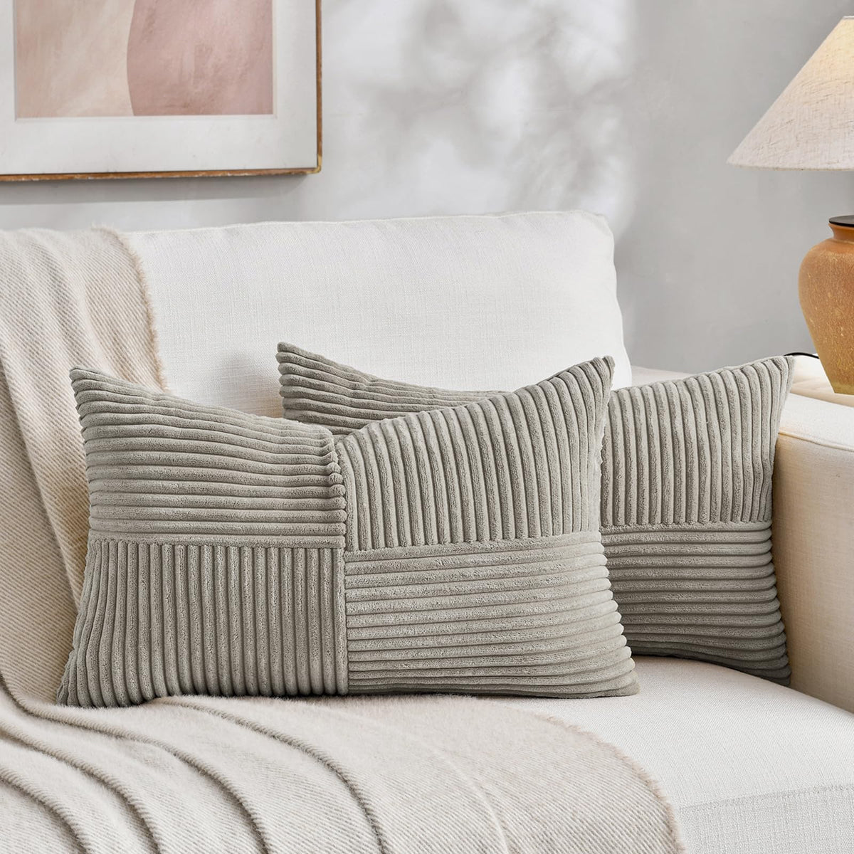 Fancy Homi 2 Packs Rust Boho Decorative Throw Pillow Covers 18x18 Inch for Couch Bed Sofa, Farmhouse Fall Home Decor, Soft Corss Corduroy Patchwork Textured Terracotta Accent Cushion Case 45x45 cm